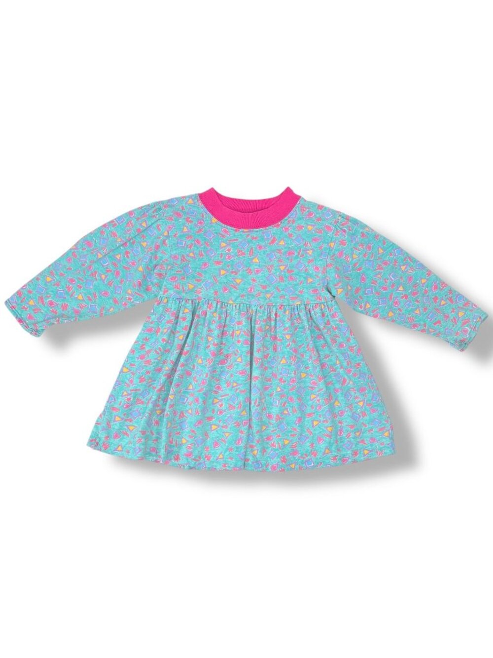 Vintage 90s Girls Ocean Pacific OP AOP Geometric Long Sleeve Dress 4 - 5